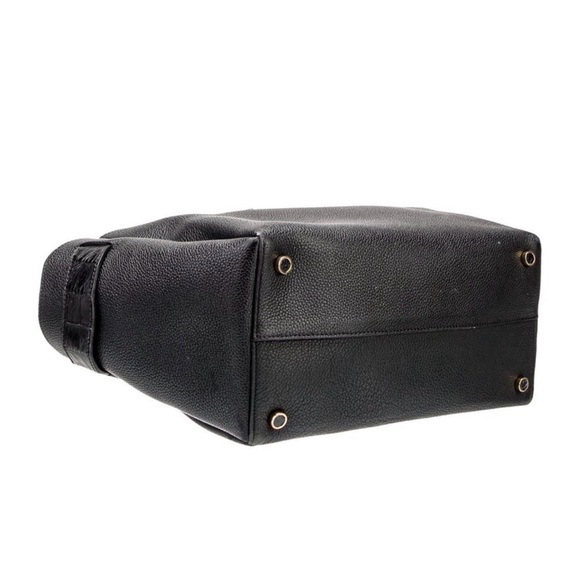 Nancy Gonzalez Black Pebbled Leather Tote Crocodile Trim Top Handle Bag - Picture 6 of 10